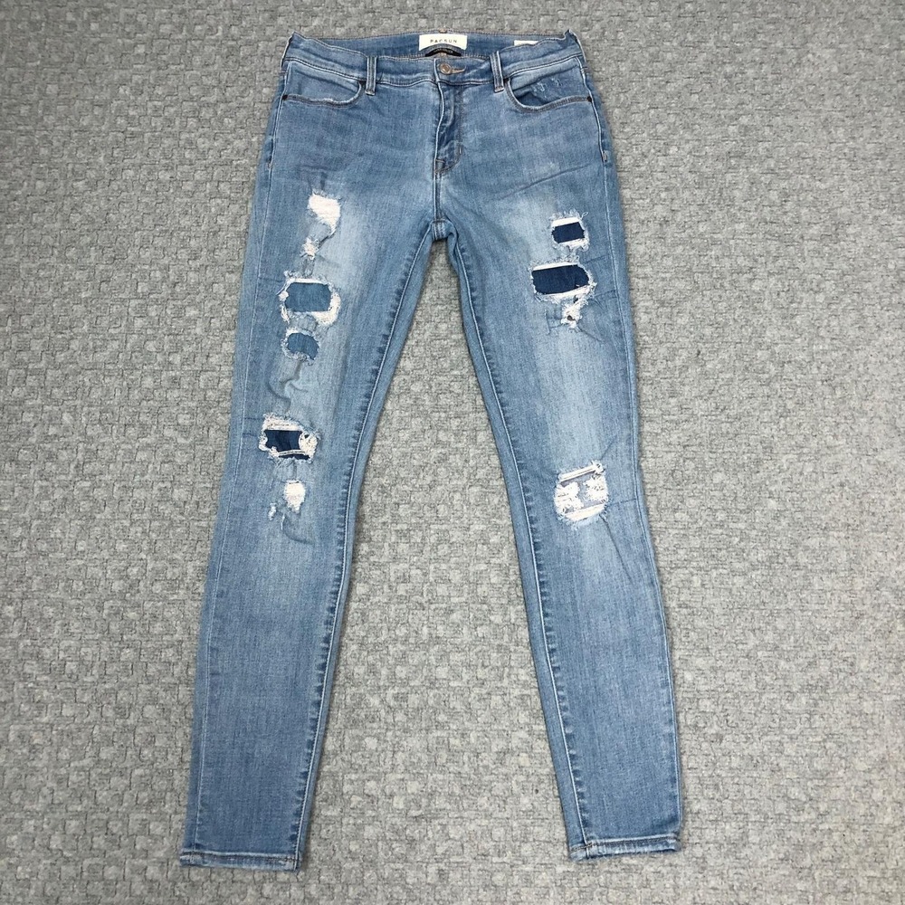 PacSun Super Stretch Jegging Jeans Juniors 26 Light Wash Distressed Slim Denim